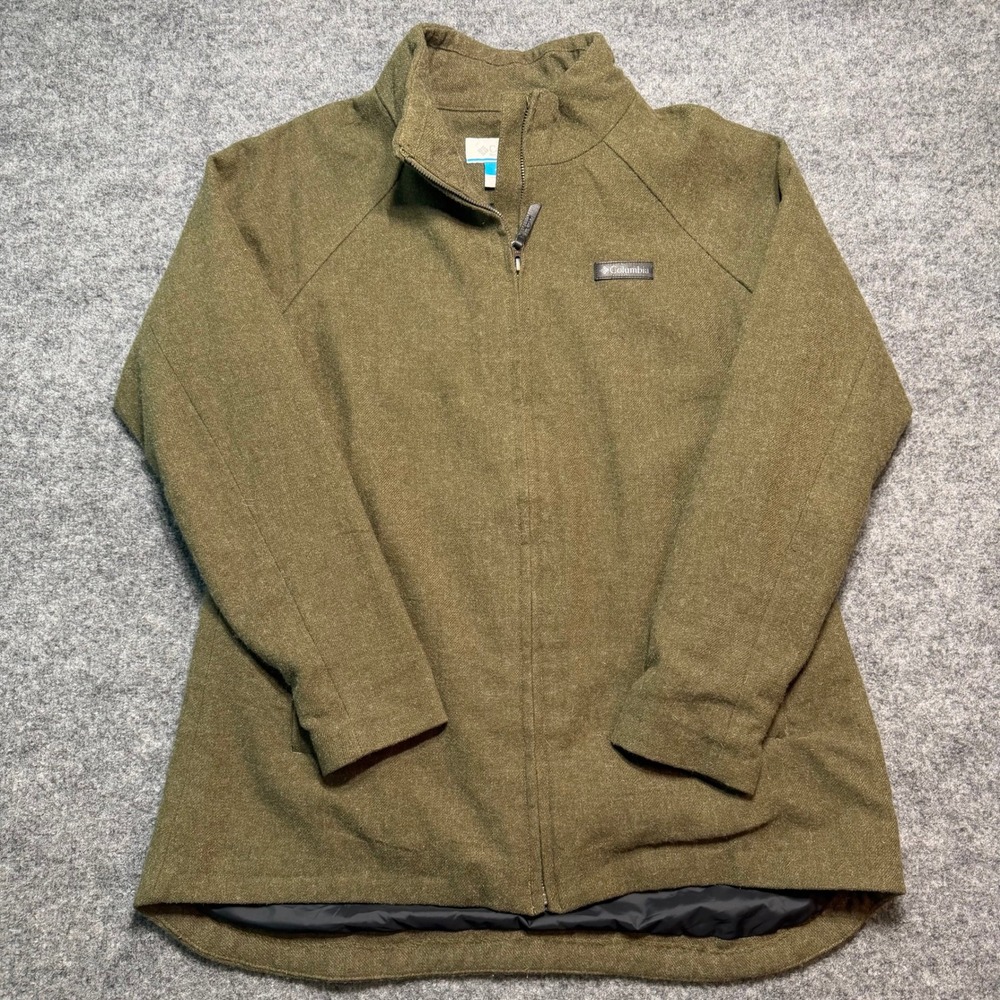 COLUMBIA Wool Blend Full Zip Jacket Olive Green Mock Neck Coat Medium